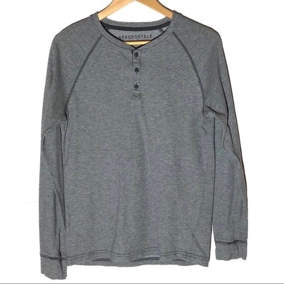 Aeropostale Heathered Gray Thermal 3 Butto… - Picture 1 of 6